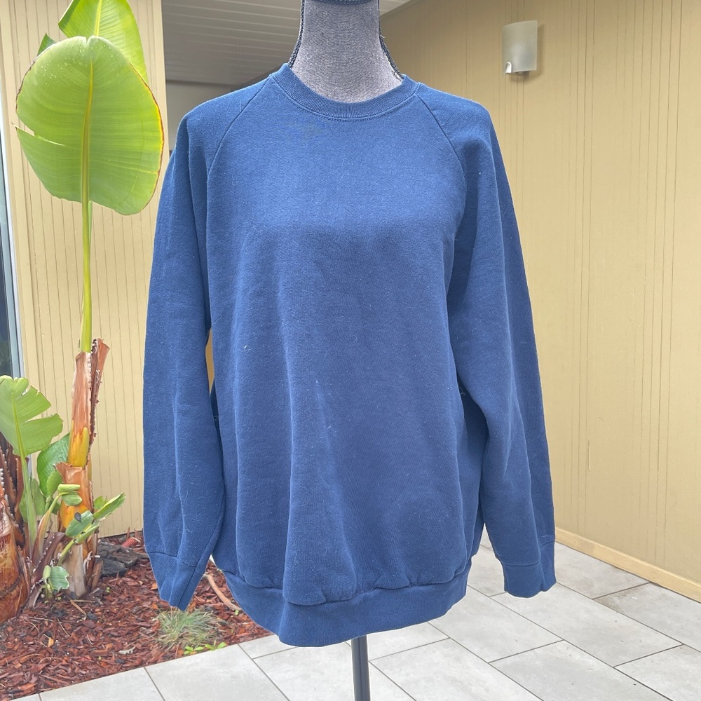 Vintage Blank Sweatshirt Fruit of the Loom Navy Blue Crewneck Pullover Size XL